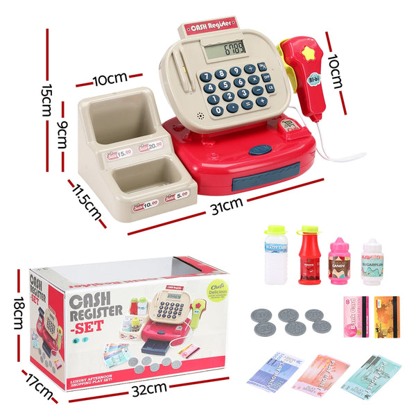 Keezi Kids Cash Register Calculator Pretend Play Shops Money Checkout Toys Set