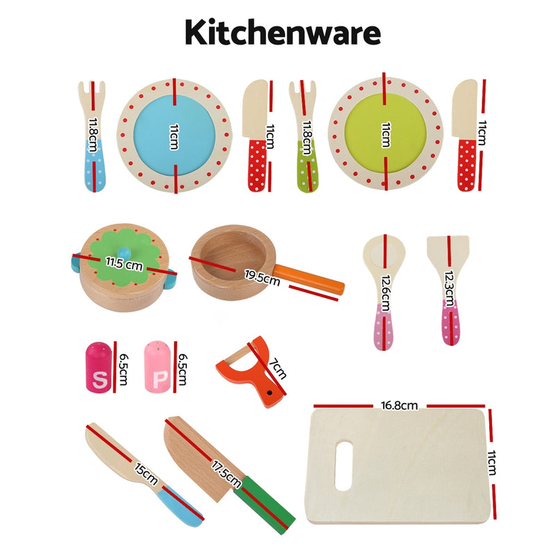 Keezi Kids Kitchen Play Set Wooden Pretend Toys Cooking Utensils Pots Pans Food