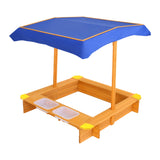 Keezi Kids Sandpit Wooden Sandbox Sand Pit with Canopy Water Basin Toys 103cm