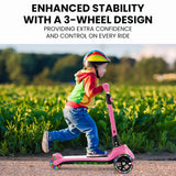 ROVO KIDS 3-Wheel Electric Scooter, Ages 3-8, Adjustable Height, Folding, Lithium Battery, Pink