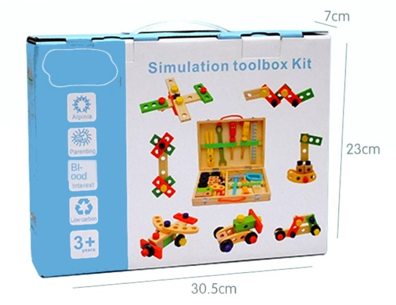 Children's pretend play build fix wood Toolbox Toy, Carpenter Traddie Set For toddlers and kids