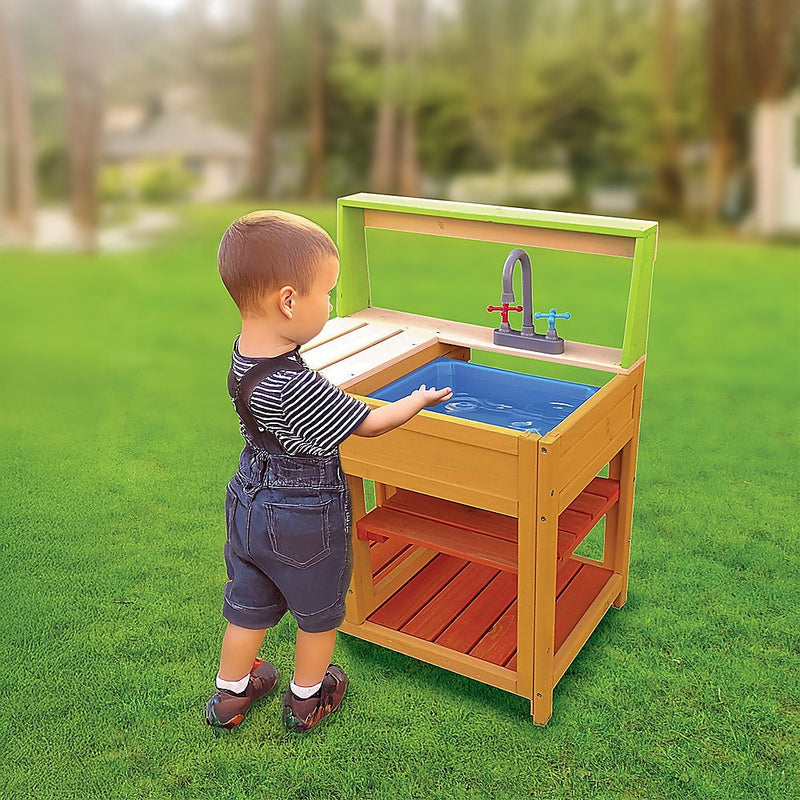 Childrens Outdoor Play Mud Kitchen Sand Pit with Display Shelf