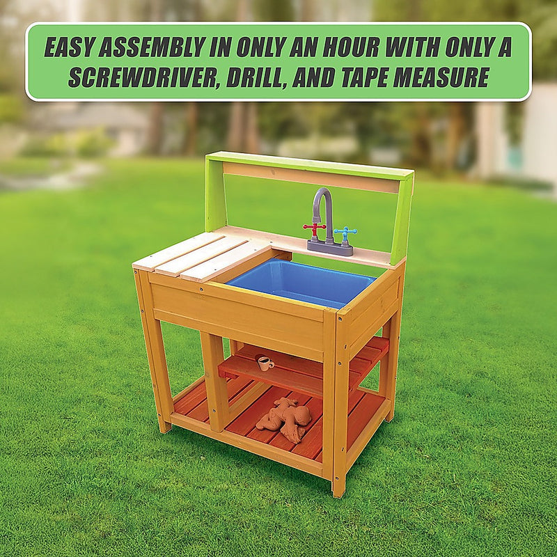 Childrens Outdoor Play Mud Kitchen Sand Pit with Display Shelf